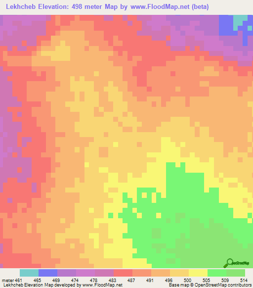 Lekhcheb,Mauritania Elevation Map