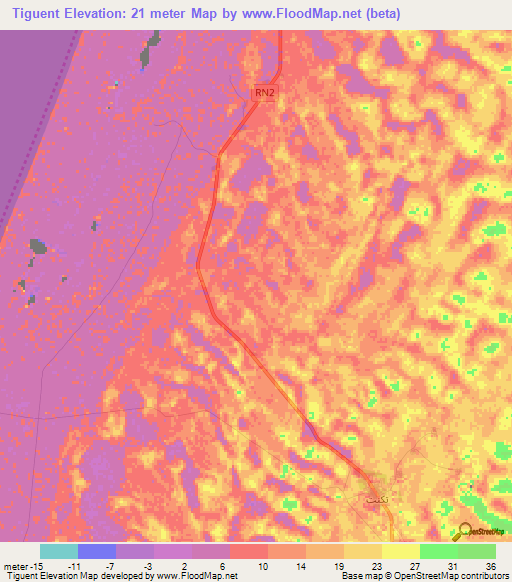 Tiguent,Mauritania Elevation Map