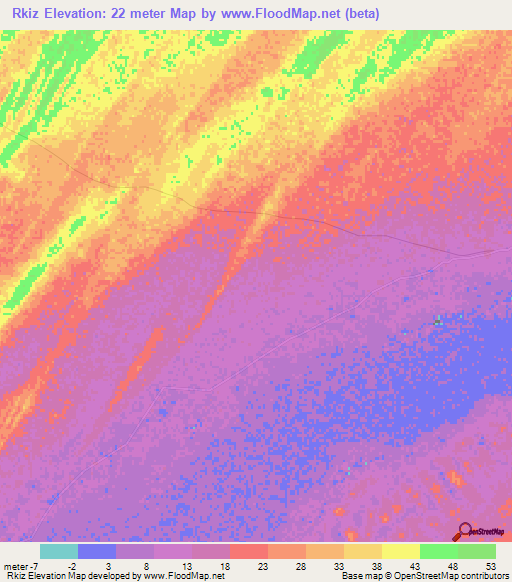 Rkiz,Mauritania Elevation Map