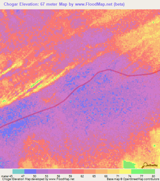 Chogar,Mauritania Elevation Map