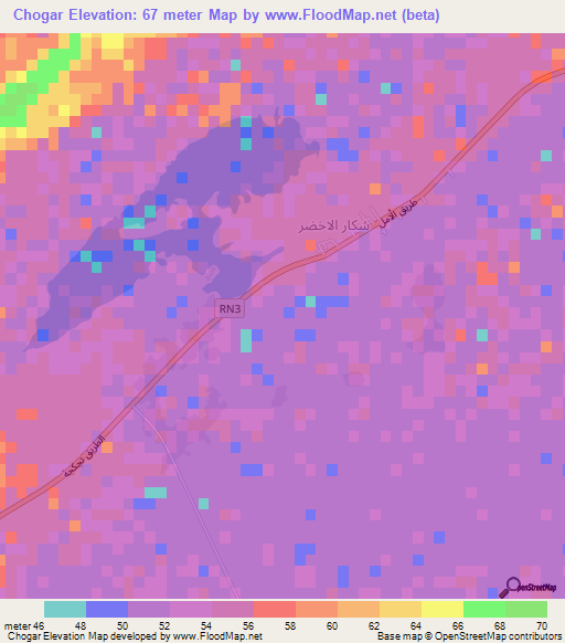 Chogar,Mauritania Elevation Map