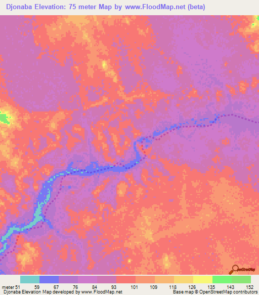 Djonaba,Mauritania Elevation Map
