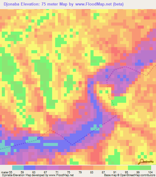 Djonaba,Mauritania Elevation Map
