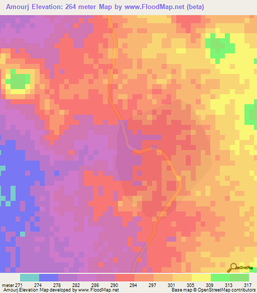 Amourj,Mauritania Elevation Map