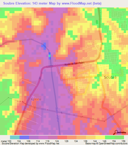 Soubre,Ivory Coast Elevation Map