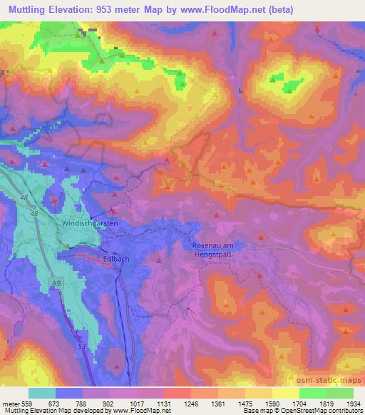 Muttling,Austria Elevation Map