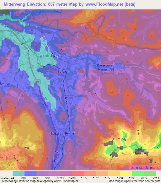 Mitterweng,Austria Elevation Map