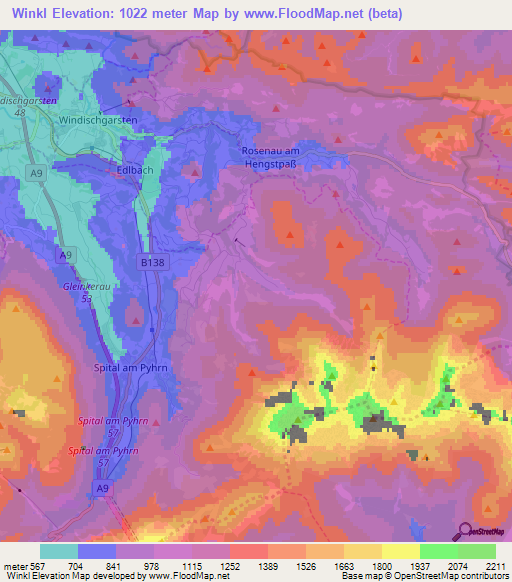 Winkl,Austria Elevation Map
