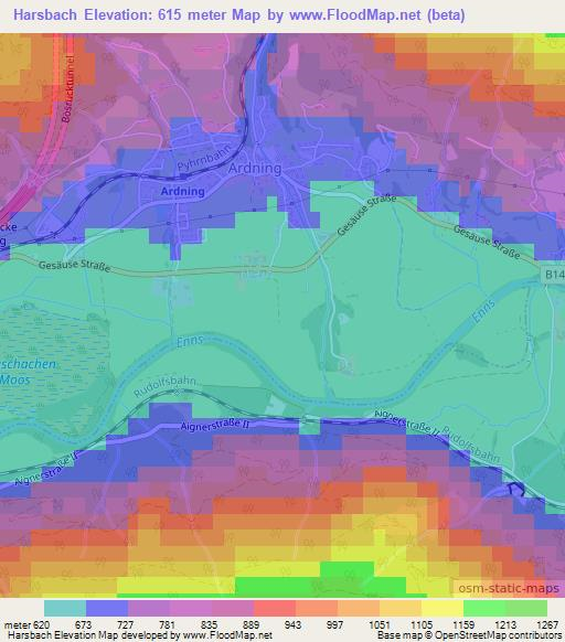 Harsbach,Austria Elevation Map