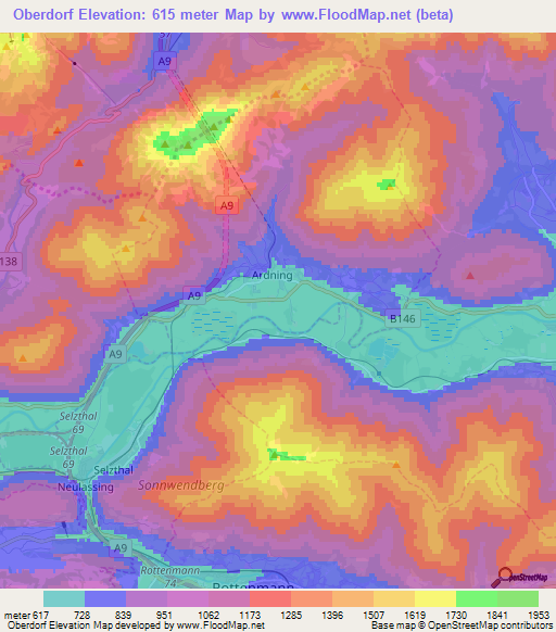 Oberdorf,Austria Elevation Map