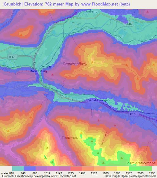 Grunbichl,Austria Elevation Map