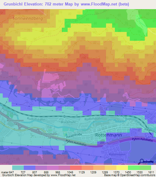 Grunbichl,Austria Elevation Map