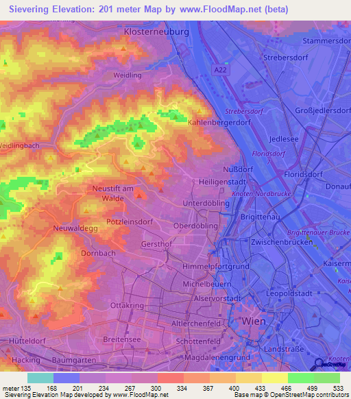 Sievering,Austria Elevation Map