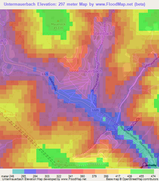 Untermauerbach,Austria Elevation Map