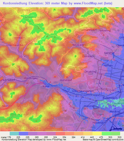 Kordonsiedlung,Austria Elevation Map