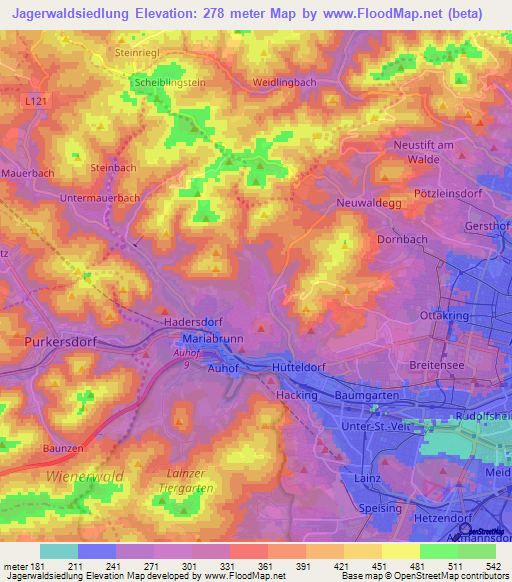 Jagerwaldsiedlung,Austria Elevation Map