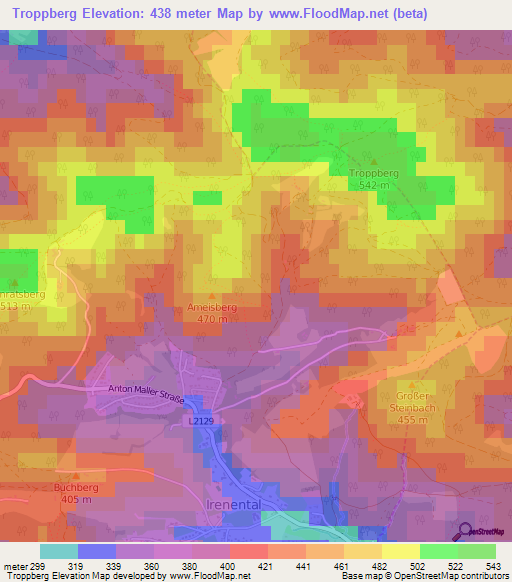 Troppberg,Austria Elevation Map