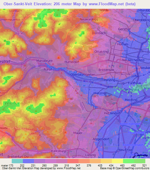 Ober-Sankt-Veit,Austria Elevation Map