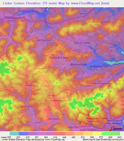 Linker Graben,Austria Elevation Map