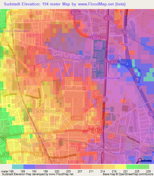 Sudstadt,Austria Elevation Map