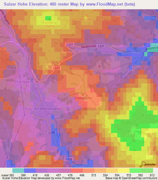 Sulzer Hohe,Austria Elevation Map