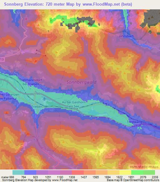 Sonnberg,Austria Elevation Map