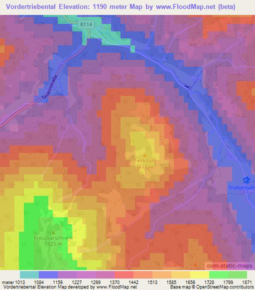 Vordertriebental,Austria Elevation Map