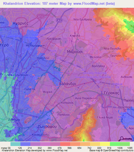 Khalandrion,Greece Elevation Map