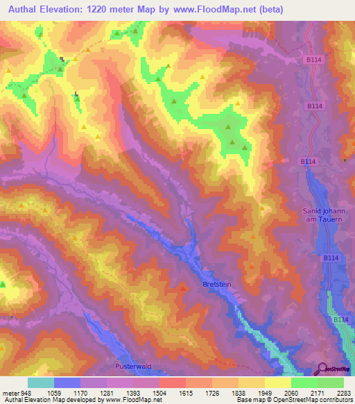Authal,Austria Elevation Map