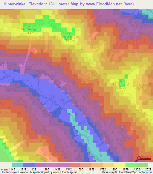Hinterwinkel,Austria Elevation Map