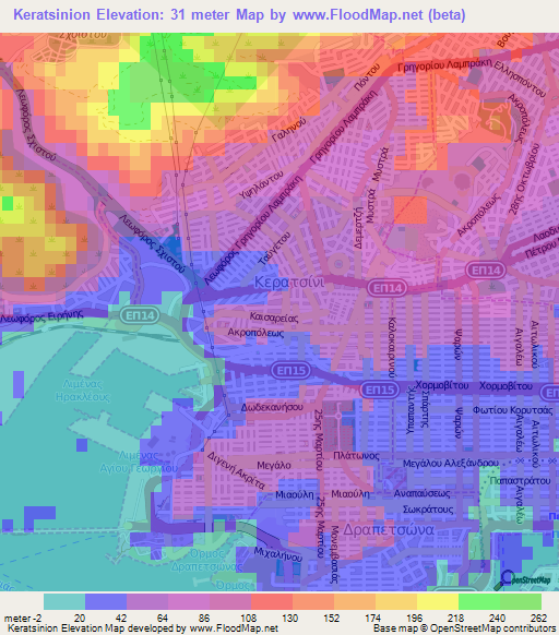 Keratsinion,Greece Elevation Map