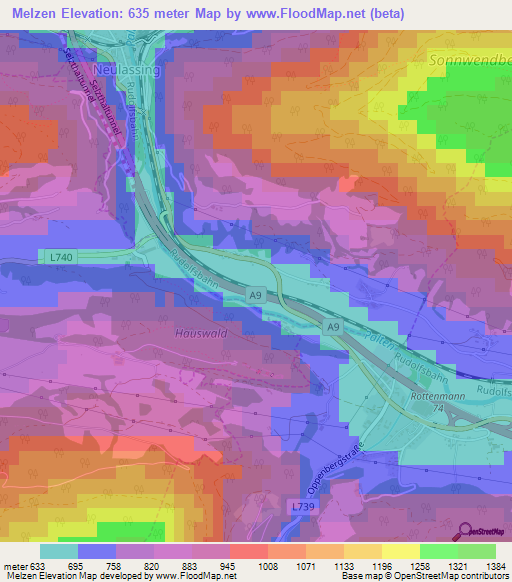 Melzen,Austria Elevation Map