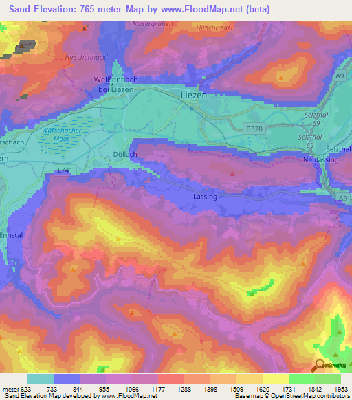 Sand,Austria Elevation Map