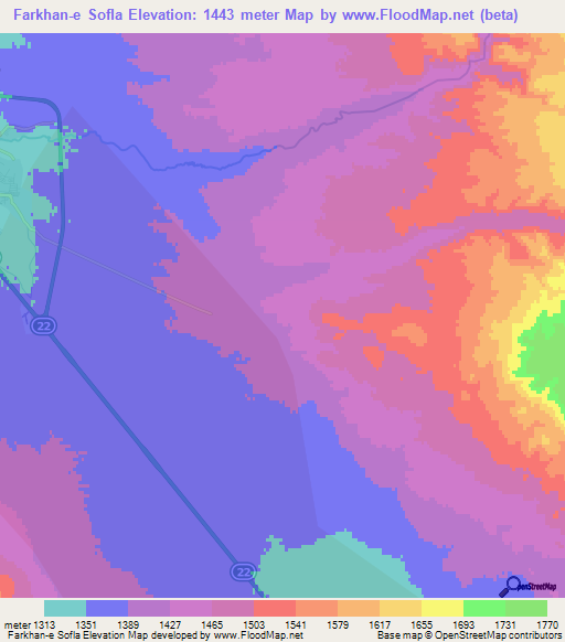 Farkhan-e Sofla,Iran Elevation Map