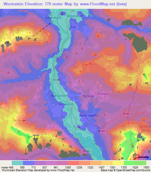 Wurmstein,Austria Elevation Map