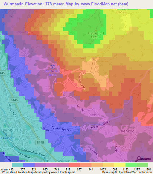 Wurmstein,Austria Elevation Map