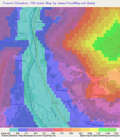 Posern,Austria Elevation Map
