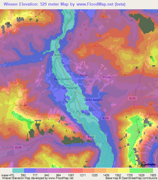 Wiesen,Austria Elevation Map