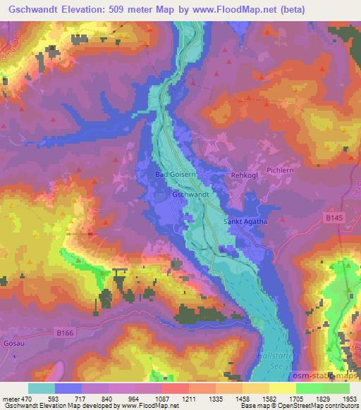 Gschwandt,Austria Elevation Map