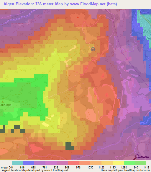 Aigen,Austria Elevation Map