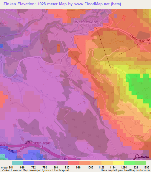 Zinken,Austria Elevation Map