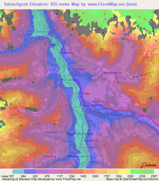 Salzachgrub,Austria Elevation Map