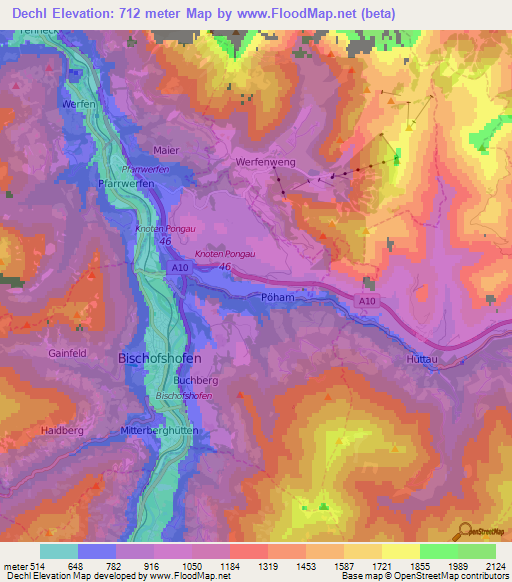 Dechl,Austria Elevation Map