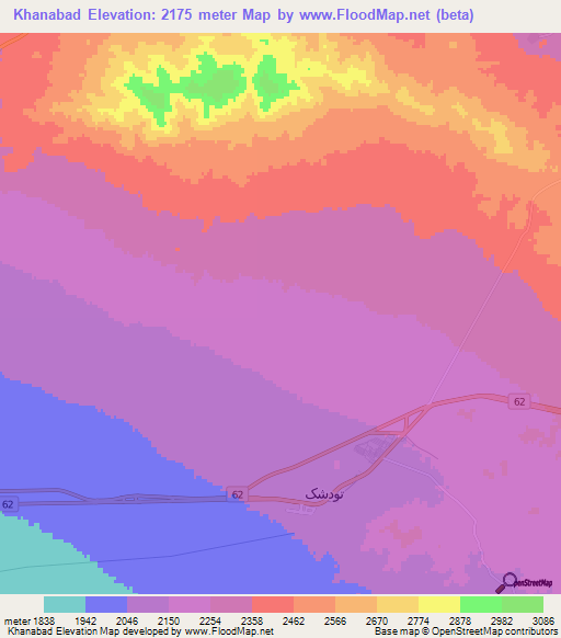 Khanabad,Iran Elevation Map