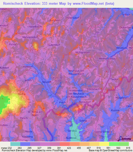 Romischeck,Austria Elevation Map