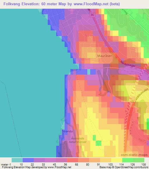 Folkvang,Norway Elevation Map