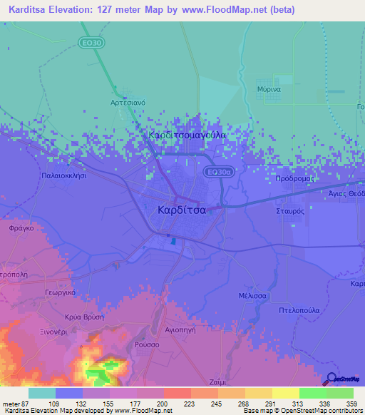 Karditsa,Greece Elevation Map