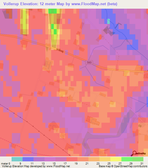 Vollerup,Denmark Elevation Map