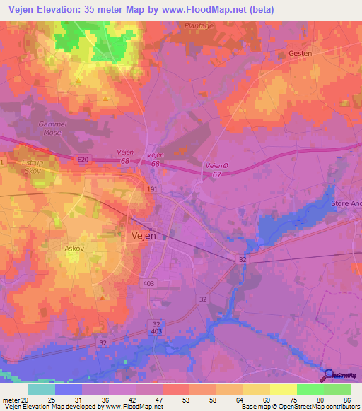 Vejen,Denmark Elevation Map