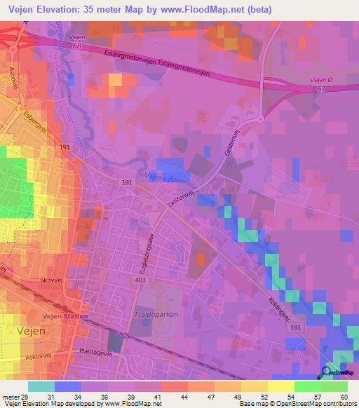 Vejen,Denmark Elevation Map